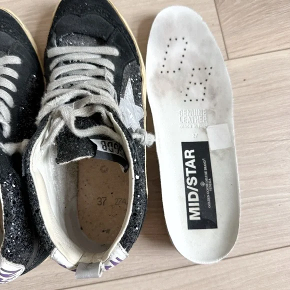 Authentic Golden Goose Mid Stars with Black Glitter Accents Size 37 - Picture 11 of 12